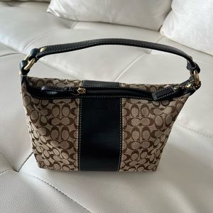 Coach Signature khaki black leather mini handbag